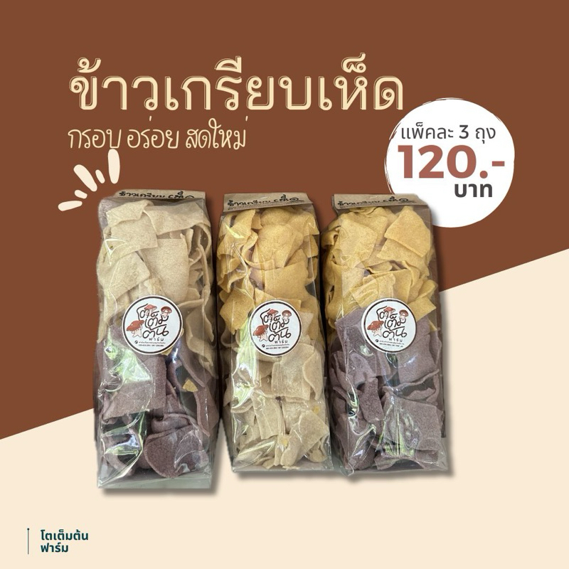 ข้าวเกรียบเห็ดนางฟ้า ข้าวเกรียบทอด แพ็ค 3 ห่อ 120บาท