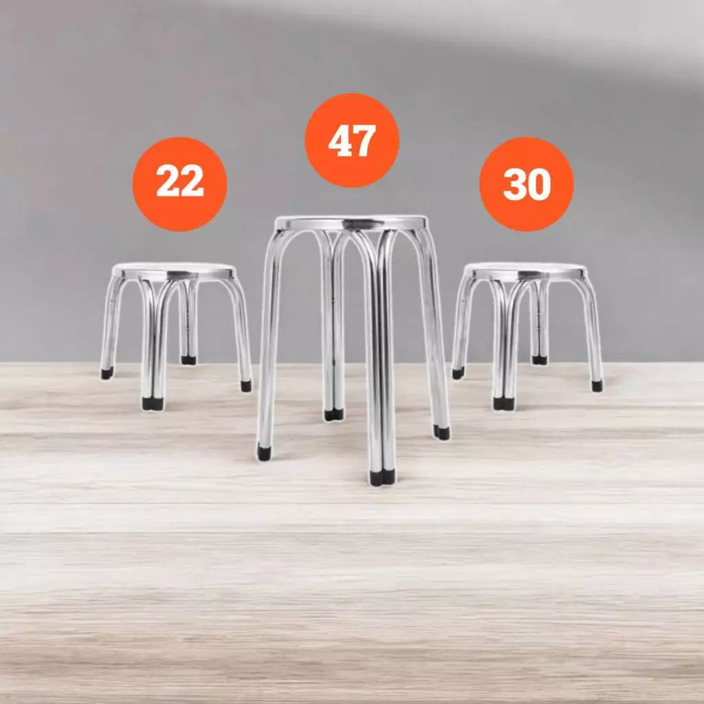เก้าอี้สแตนเลส เกรด 201 22CM/30CM/47CM สแตนเลสเก้าอี้กลมขาคู่ เก้าอี้กลางแจ้ง แข็งแรง