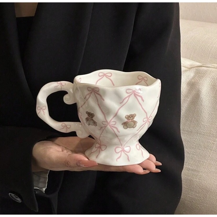 [พร้อมส่ง] 🎀 Ribbon Teddy Bear Mug แก้วเซรามิก แก้วน่ารัก !