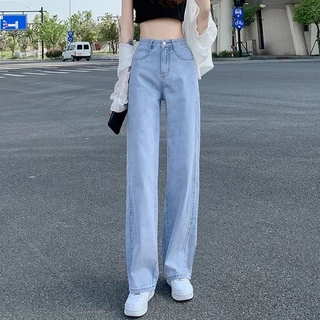 🍓👖 MKL👖🍓พร้อมส่ง 🌟 กางเกงยีนส์ ขายาว เอวสูง ทรงกระบอก เท่ เก๋ๆ ทรงสวย แนววินเทจ #8006