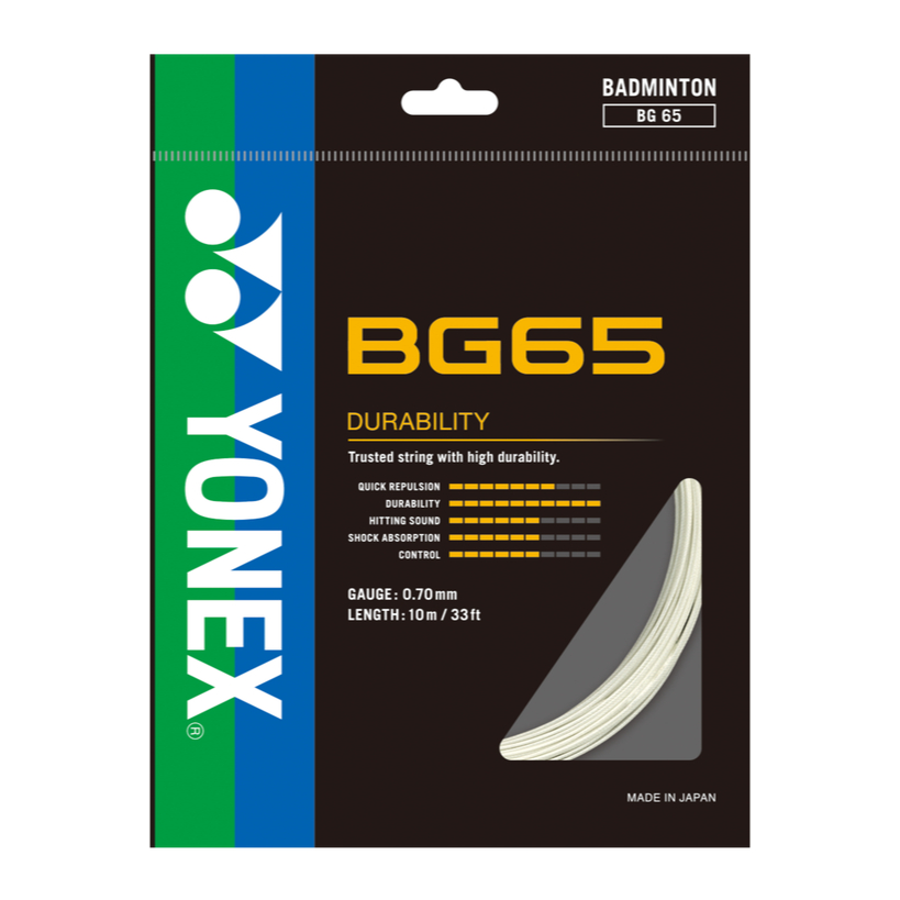 YONEX BG65 เอ็นแบดมินตัน เส้นใยถักพิเศษขนาด ผลิตที่ประเทศญี่ป่น เส้นใยถักความทนทานสูงและลดการเสียดสี
