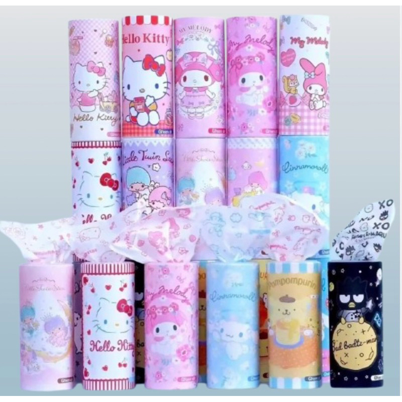 ทิชชู่กระบอก พิมพ์ลายการ์ตูน Sanrio ทิชชู่ pop up ยี่ห้อ green air หนา 2 ชั้น กระบอกละ 40 แผ่น ลิขสิทธิ์แท้ Sanrio