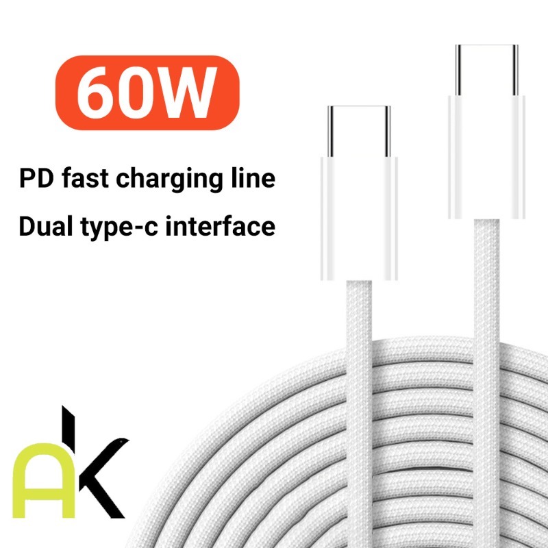 AK สาย USB Type C PD Fast Charge สาธารณะ CTOC Double Headed 60W สําหรับ Huawei สายชาร์จโทรศัพท์มือถื