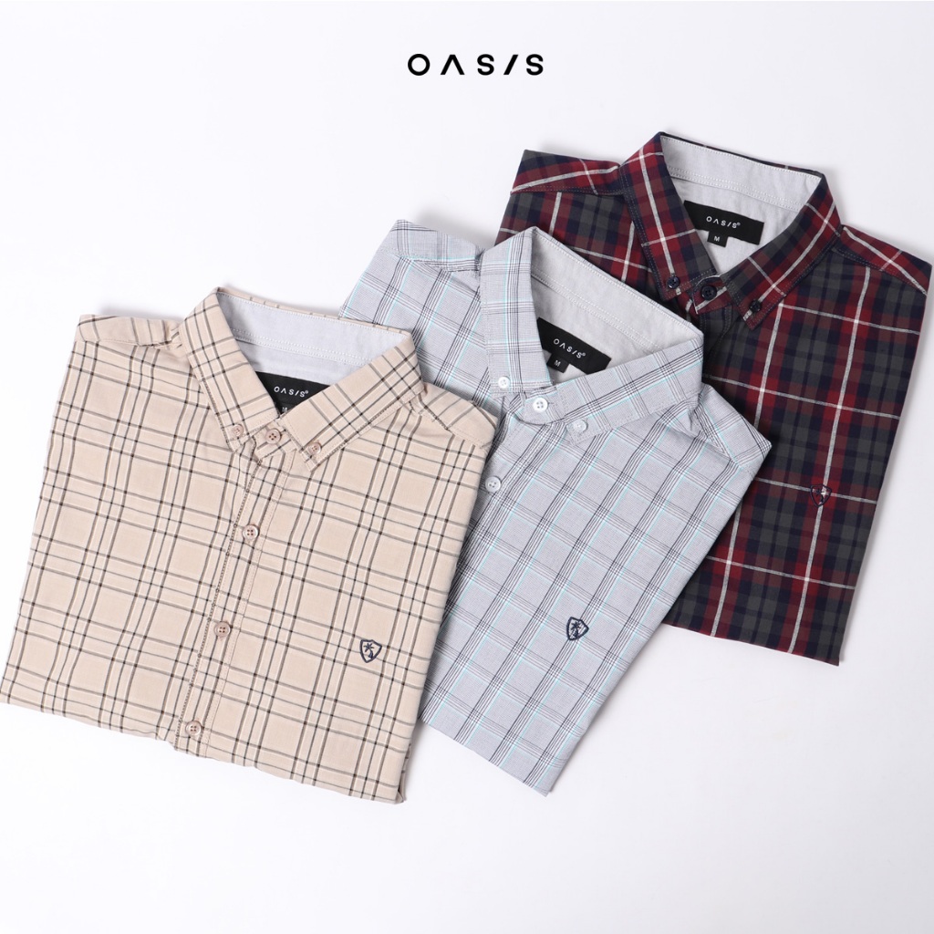 OASIS เสื้อเชิ้ต ผู้ชาย แขนสั้้น เสื้อเชิ้ตแขนสั้น รุ่น MWSB-4008-16 ผ้าCotton100% ลายตาราง ลายสก๊อต