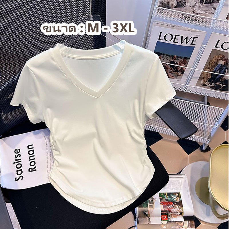 เสื้อแฟชั่นผู้หญิงเสื้อยืดแขนสั้นรัดรูป เสื้อยืดสวยๆผู้หญิง เสื้อโอเวอร์ไซส์ เสื้อผ้าสาวอวบไซซ์ใหญ่ สาวอ้วนใส่ได้
