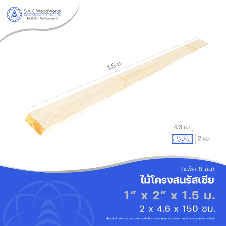 ไม้โครงสนรัสเซีย (Battens) ไม้สน ขนาด 2ซม. × 4.6ซม. × 1.5เมตร แพ็ค 8 ชิ้น SAK WoodWorks
