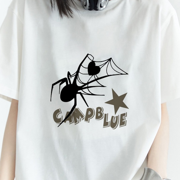 จัดส่งทุกวัน Fashion Girl สไตล์เกาหลี ไม่หดตัว เกาหลี ลําลอง Halloween แมงมุม การพิมพ์ เสื้อยืด