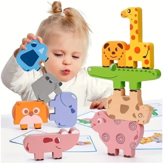* ออกบิล (ทักแชท)บล็อกตัวต่อไม้ Animal Stacking Block Game