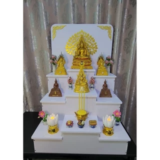 หิ้งพระ โต๊ะหมู่บูชา หิ้งพระติดผนัง พระพิฆเนศ ท้าวเวสสุวรรณ ต้นโพเรียกทรัพย์ ชั้นพระ H44 ชนาด เล็ก ฐานกลาง 7​ นิ้ว.
