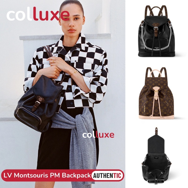 ?หลุยส์วิตตอง Louis Vuitton LV กระเป๋ารุ่น Montsouris PM Backpack หนังแกะ & Monogram แคนวาส