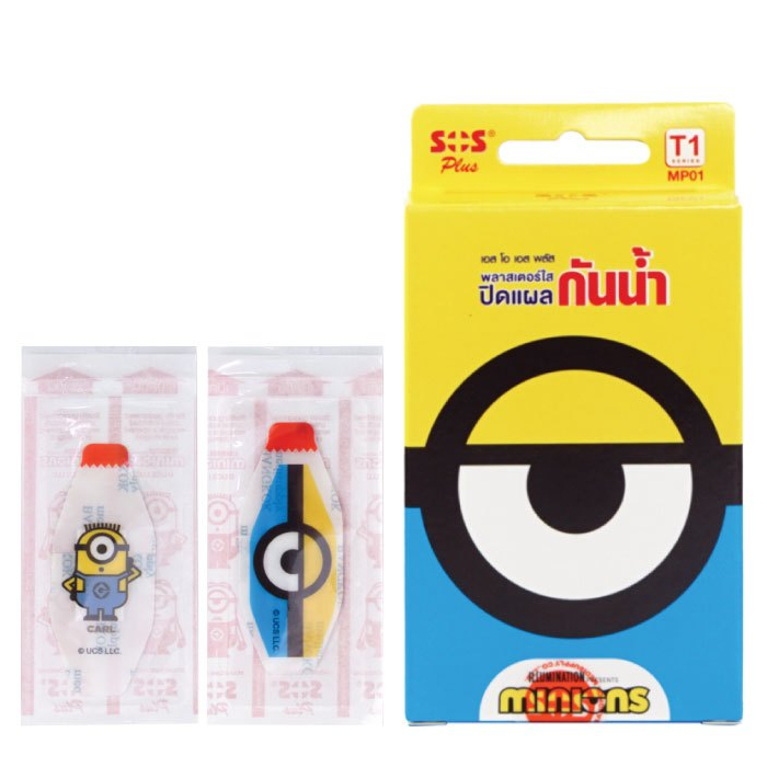 =SOS PLUS (T1-MP01) พลาสเตอร์ใส กันน้ำ มินเนี่ยน 6แผ่น/คิตตี้