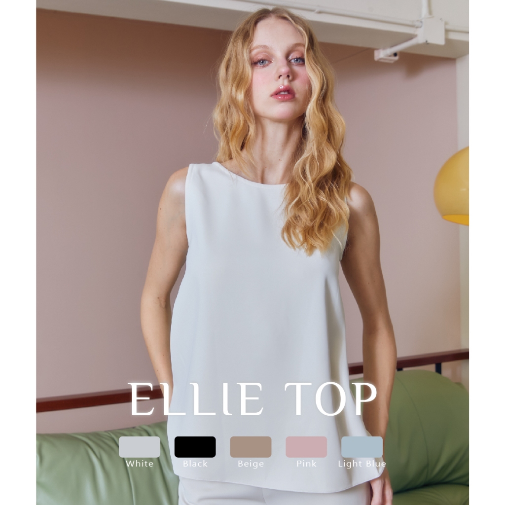 Miss office house Ellie Top เสื้อคอกลมแขนกุด (HT-026)