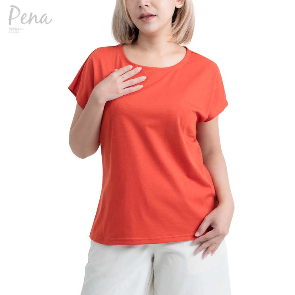 Pena house เสื้อยืดผู้หญิง คอกลม แขนในตัว สีพื้น PSTS072301