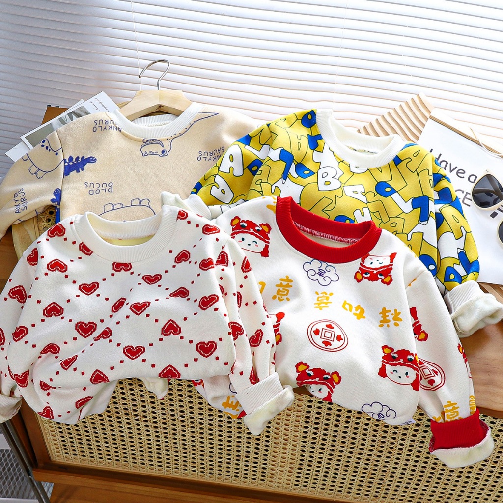 Babyonline(Y120)E1 (ส่งด่วน1วัน)เสื้อสเวตเตอร์หนาแขนยาวสำหรับเด็กผู้หญิงและเด็กผู้ชาย ซับในผ้าสำลี นุ่ม อบอุ่น