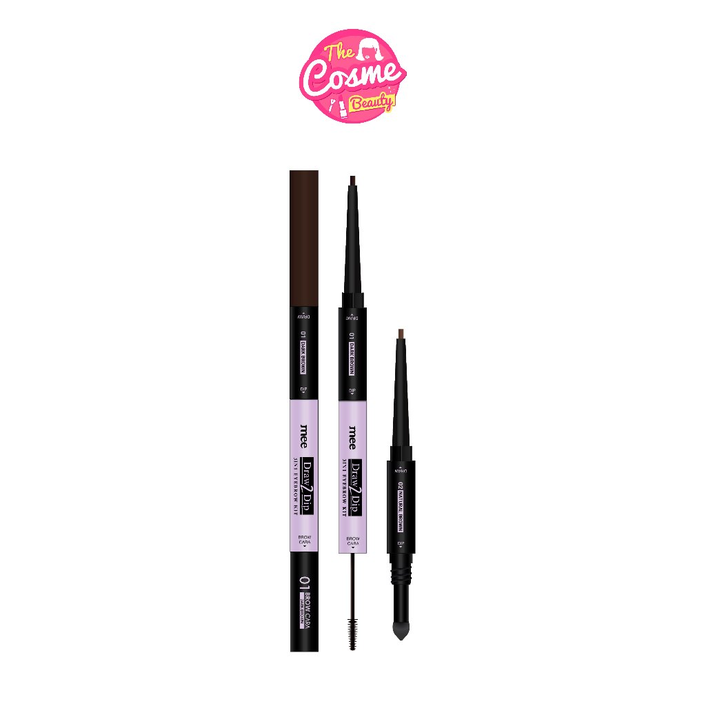 +[No.1ขายดี] เขียนคิ้ว 3in1 Mee Draw 2 Dip Eyebrow Pencil ดินสอเขียนคิ้วหัวเรียวเล็ก+มาสคาร่าคิ้ว