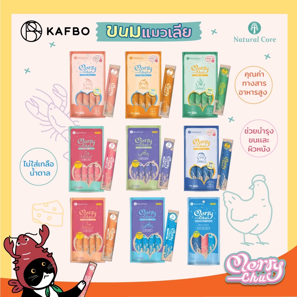 Natural Core Merry Chu ขนมเเมวเลีย ไม่ใส่เกลือ น้ำตาล คุณค่าทางสารอาหารสูง ขนมแมวเลียสำหรับแมว