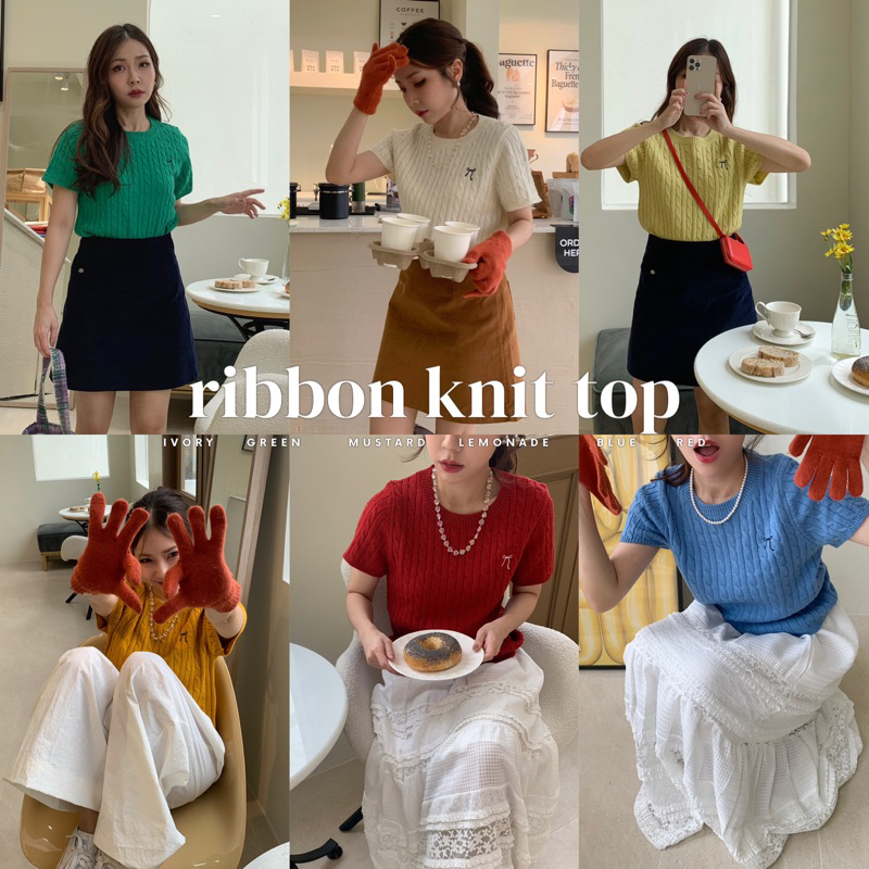 SOMEDRESS | Ribbon Knit Top เสื้อไหมพรมแขนสั้นปักโบว์