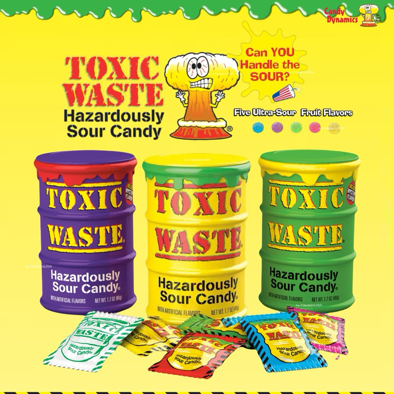 ซื้อ พร้อมส่ง 🍋 ลูกอมเปรี้ยวที่สุดในโลก Toxic Waste Sour Candy 🇺🇸 นำเข้า USA สอดไส้ 3 ชั้น เปรี้ยวขั้นสุด!!! ขนาด 3 g.