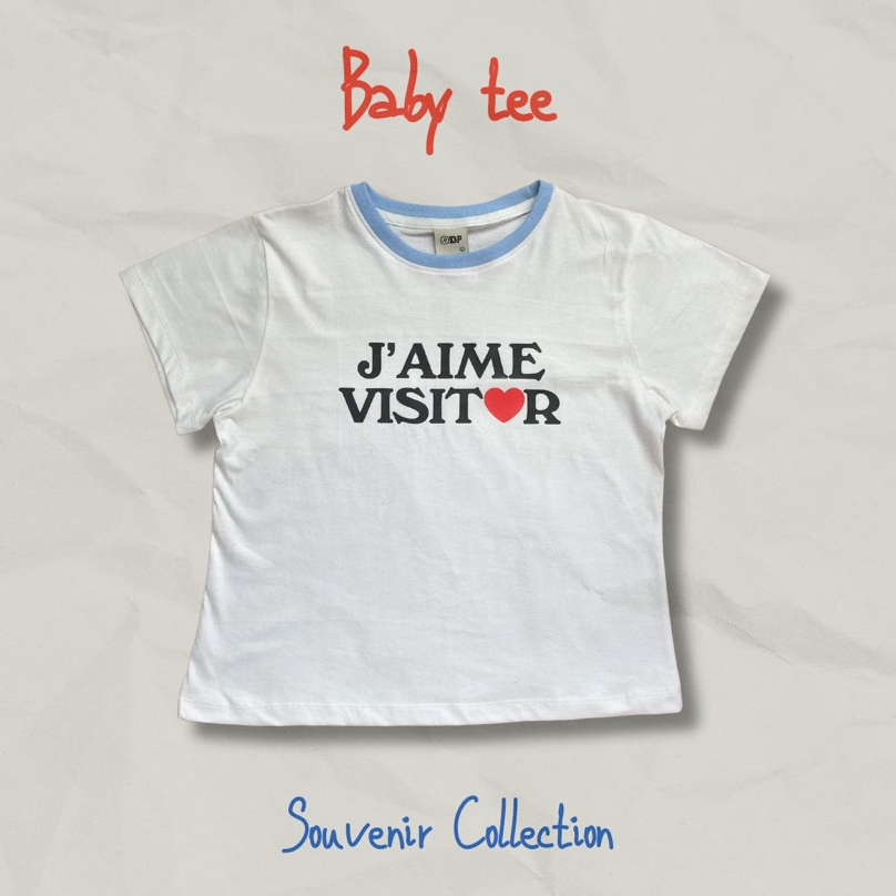 rand0m piece - J'aime Visitor Baby tee เสื้อยืดขาว เบบี้ที คอฟ้า