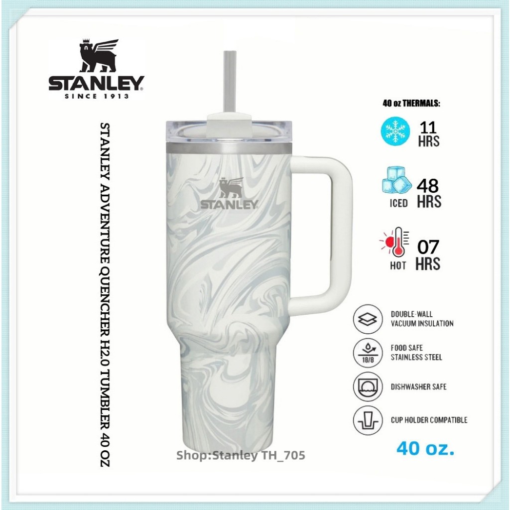 แท้ 100% STANLEY Adventure Quencher 2.0 Tumbler 40 Oz Blue Quartz Swirl แก้ว ความจุขนาดใหญ่ ถ้วยน้ำแข็ง