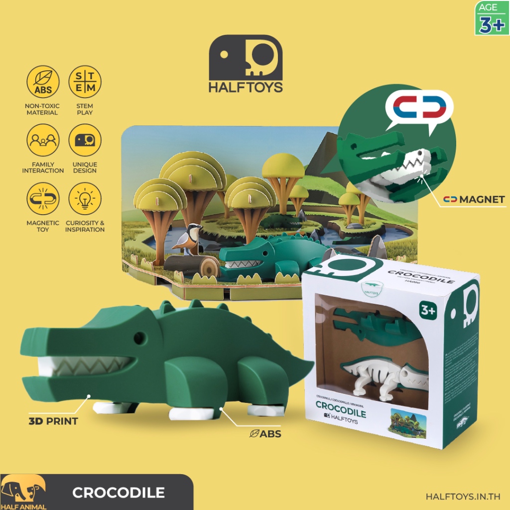 HALFTOYS (ฮาล์ฟทอยส์) Half Animal : Crocodile (Diorama) ของเล่นเสริมพัฒนาการเด็ก 3 ขวบขึ้นไป