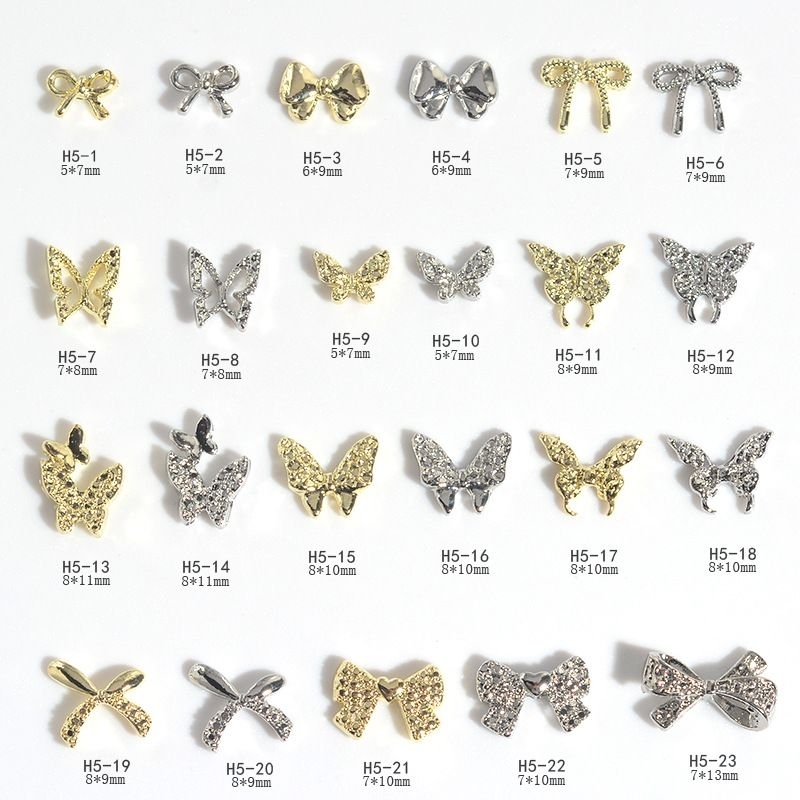 HY ●อะไหล่ติดเล็บ ผีเสื้อโลหะ สีทอง สีเงิน 10 ชิ้น