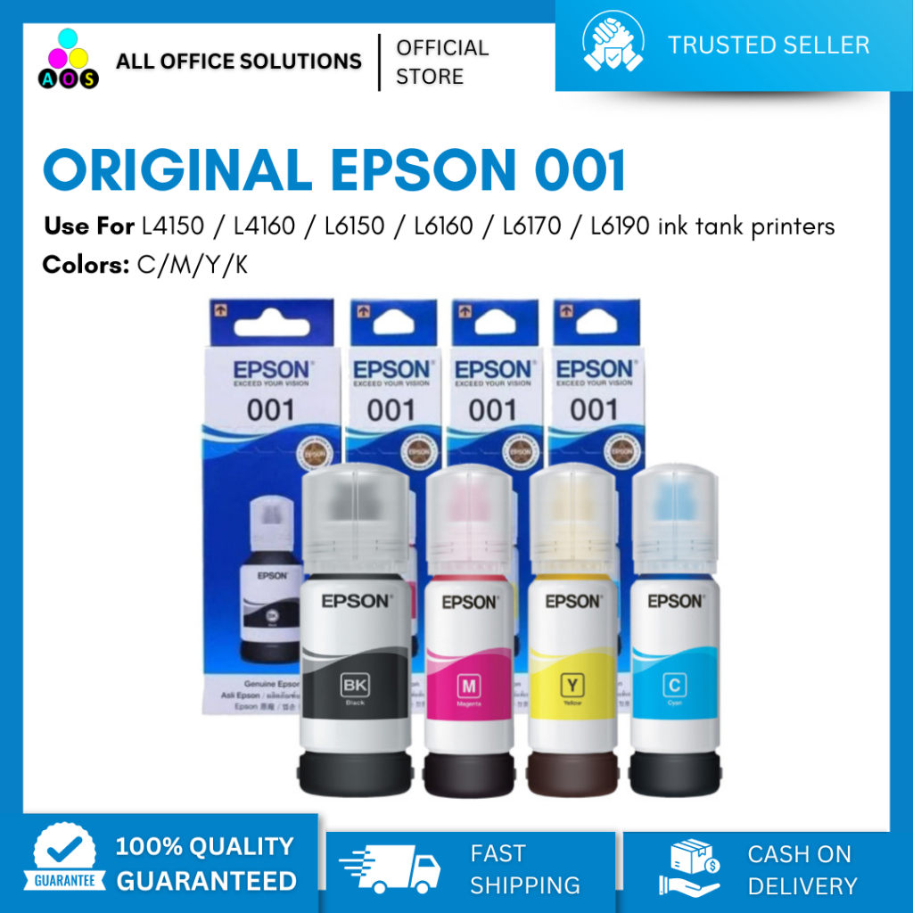 หมึกเติมของแท้ เอปสัน EPSON 001 มีกล่อง ของแท้ 100% รุ่น L4150,L4160,L4260,L6160,L6170,L6190,L6191,L14150