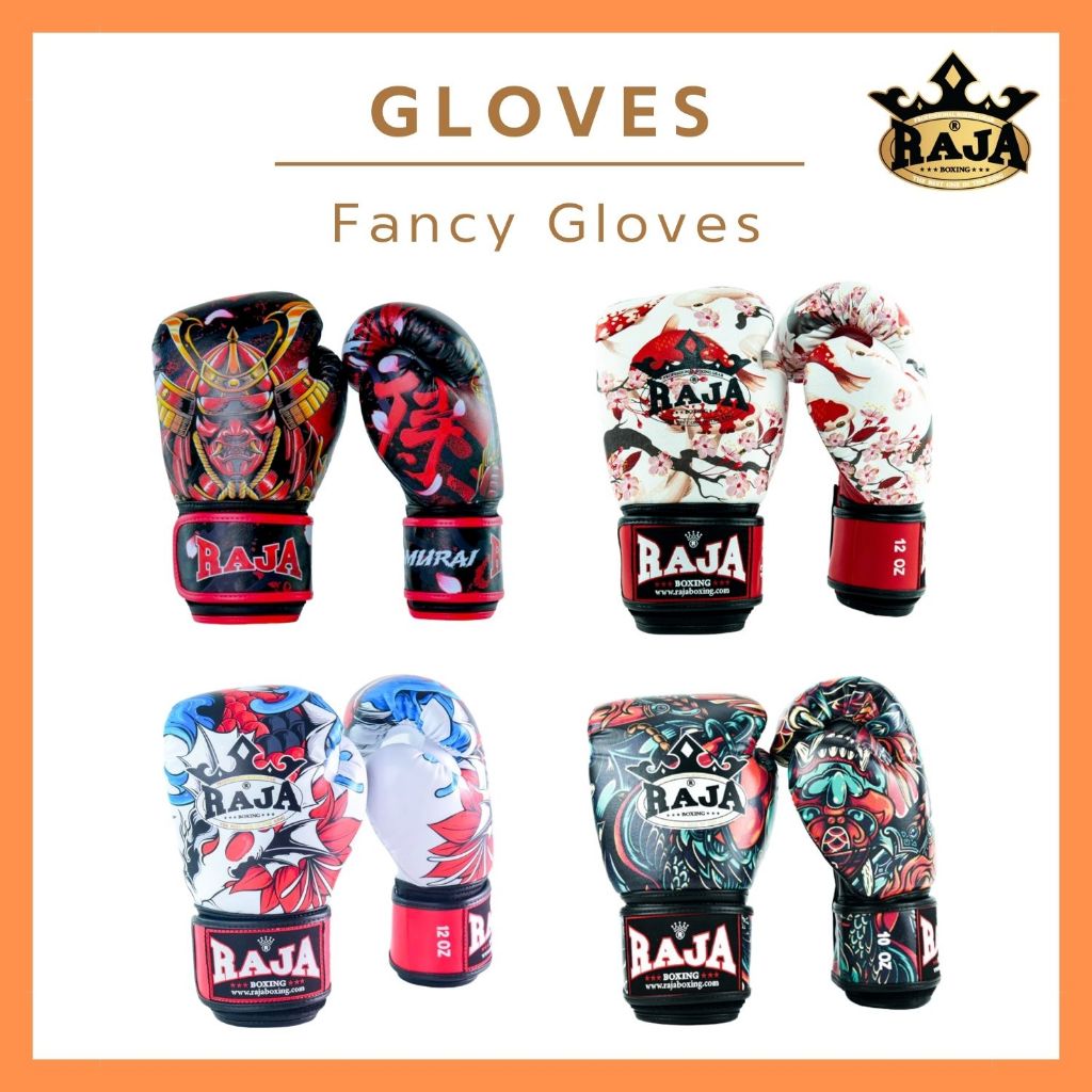 นวมมวยไทยลาย นวมแฟนซี นวมชกมวย สกรีนพิเศษ สวยๆ ลายญี่ปุ่น ลายโอนิ RAJA BOXING Fancy Gloves Muay Thai