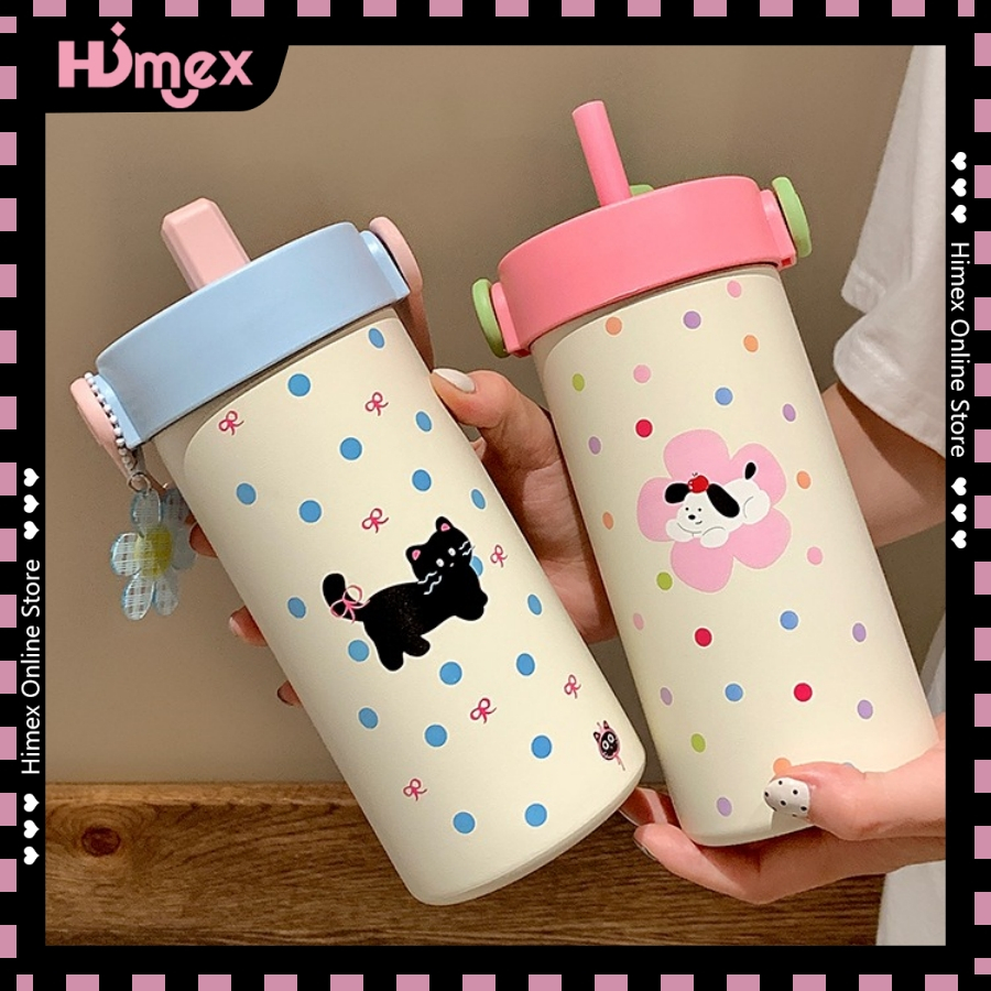 Himex แก้วเก็บความเย็น น่ารัก เกาหลี 600ml แบบใหม่มีที่จับ แก้วน้ำเก็บอุณหภูมิ