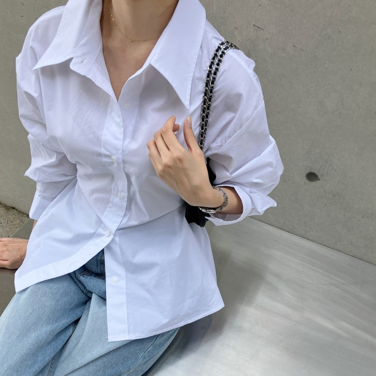 มาใหม่ เสื้อเชิ้ตผู้หญิง แฟชั่น เสื้อเชิ้ตสีขาวผู้หญิง แขนยาว ทรงหลวม สไตล์ฝรั่งเศส สำหรับผู้หญิง