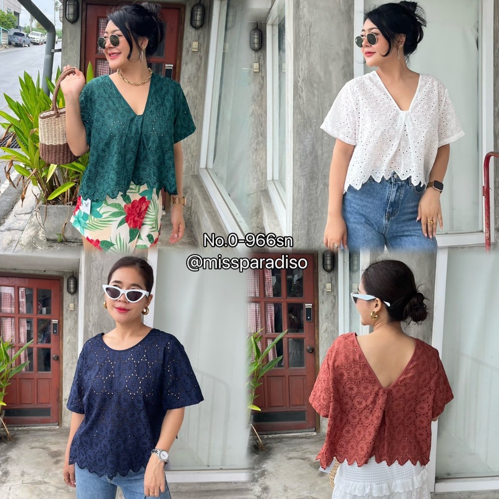 0-966sn เสื้อฉลุตัวสั้นลูกไม้วีหลังชายหยักขาว.:｡ แบบใหม่แบบสับ บิ๊กเบิ้มกว่าเดิมเอาใจคุณแม่ๆ