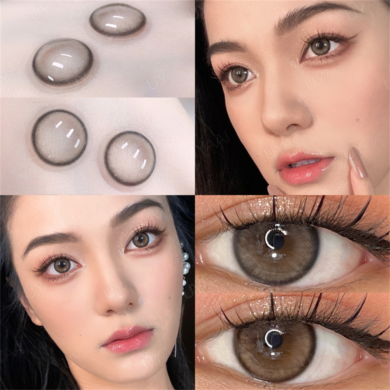 【2คู่ลด10%】UYAAI 1คู่  {ค่าสายตา ปกติ~-6.00}  Uyaai คอนแทคเลนส์สายตาสั้น นิ่ม สีเทา ขนาดเล็ก 14.0 มม. Olivia brown/gray