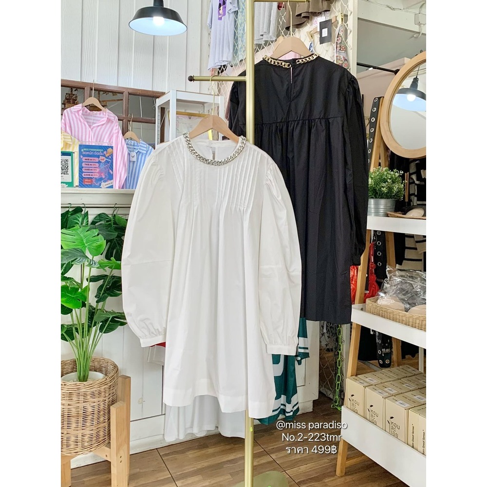 2-223tmr มินิเดรสแขนยาวแต่งโซ่คอ✨✨เรียบหรูดูแพง ลุคนี้เกินต้านมากแม่😍