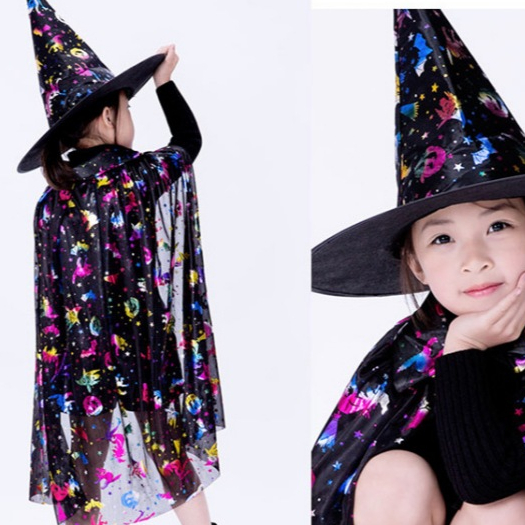 (พร้อมส่ง)ชุดฮาโลวีน ชุดแม่มด เสื้อคลุม+หมวก ลายฟักทอง holloween dress