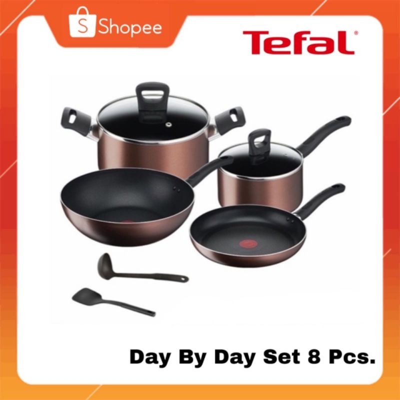 Tefal เซ็ทเครื่องครัว กระทะ Day By Day ก้นอินดักชั่น Set 8 ชิ้น รุ่น G143S895 กระทะก้นลึก