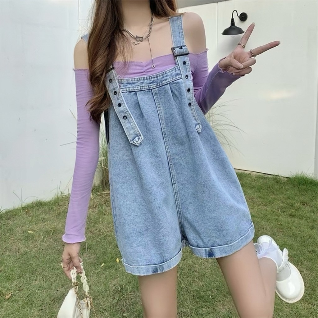 ชุดเอี้ยมกางเกงยืนขาสั้น ทรงน่ารูัก เอี้ยมกางเกง ยืนส์ แฟชั่นสุดชิด เน้นความใส่สบาย ใส่กับเสื้อได้ทุกแนว #012