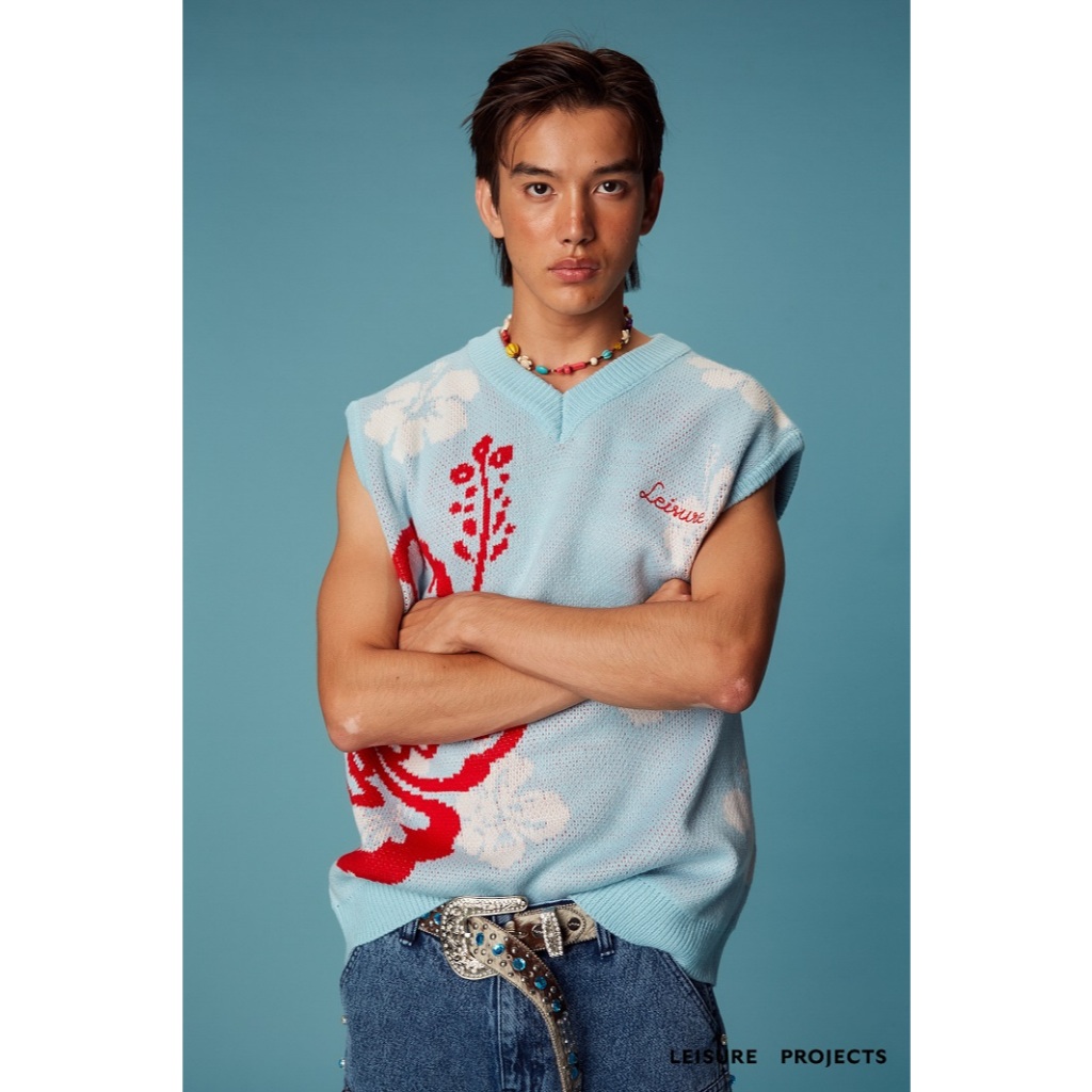 (Leisure Proejcts) Hibicus vest เสื้อถักไหมพรมลายดอกชบา