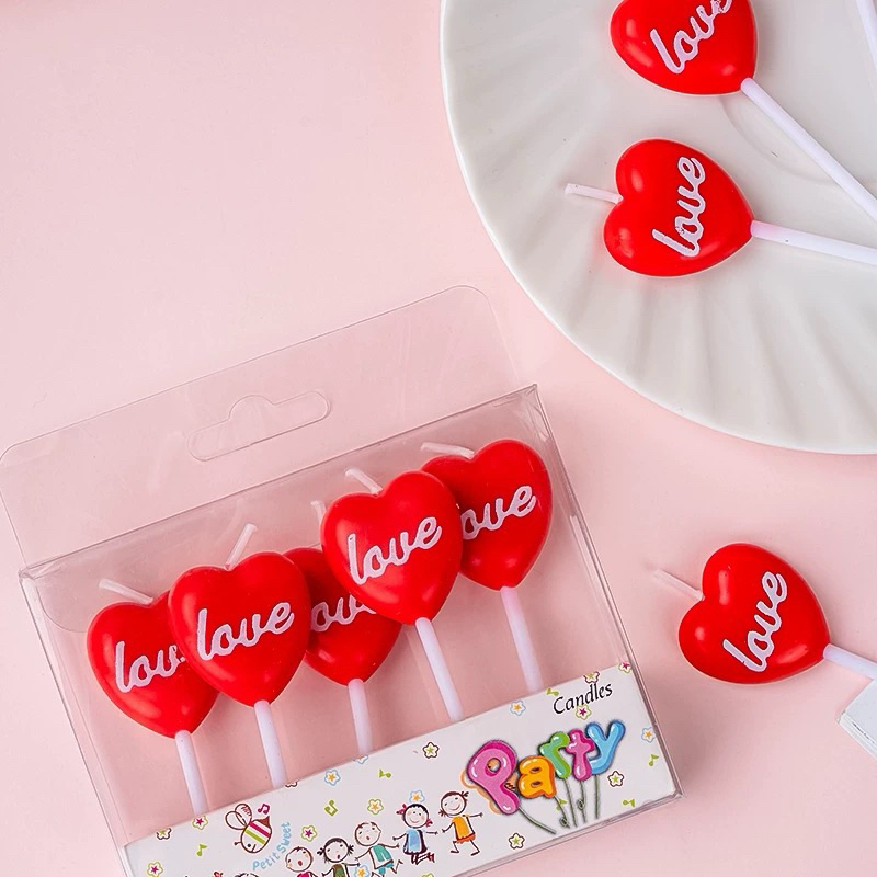 114  เทียน Happy birthday   เทียนวันเกิดหัวใจ Love แดง   กล่องละ 5 ชิ้น