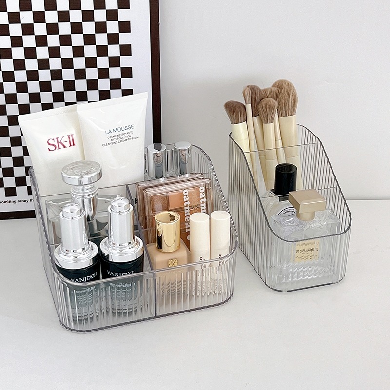 กล่องเก็บของตั้งโต๊ะ กล่องเก็บของ ประณีตและใช้งานได้หลายอย่าง กล่องเก็บของเบ็ดเตล็ด ตู้เก็บของพลาสติก 3/4 ช่อง - รูปที่ 2