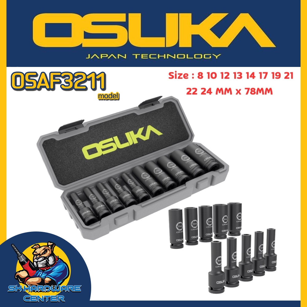 ชุดลูกบล็อกกระแทกยาว 1/2" 10ลูก/ชุด ขนาด 8 - 24 mm. ยี่ห้อ OSUKA รุ่น OSAF3211