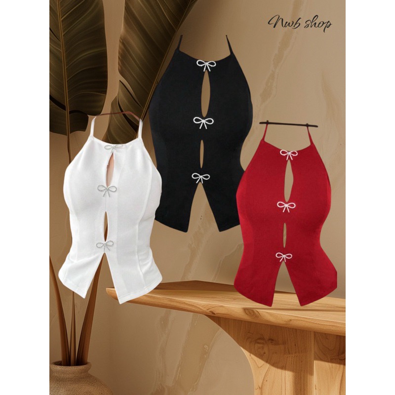 เสื้อคล้องคอ ดีไซส์เรียบหรู แต่งโบว์เพชร(D002) - รูปที่ 3