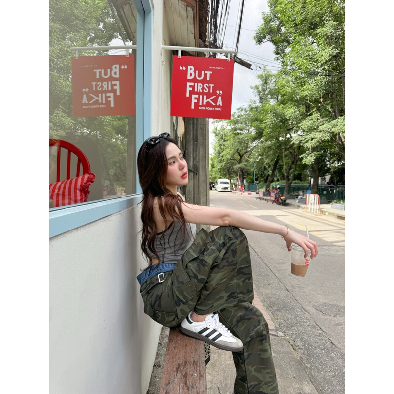 **พร้อมส่ง** BY0091 Low-Waist Soldier 2 Layer กางเกงคาร์โก้ทหาร แต่งขอบยีนส์ benly-co - รูปที่ 4