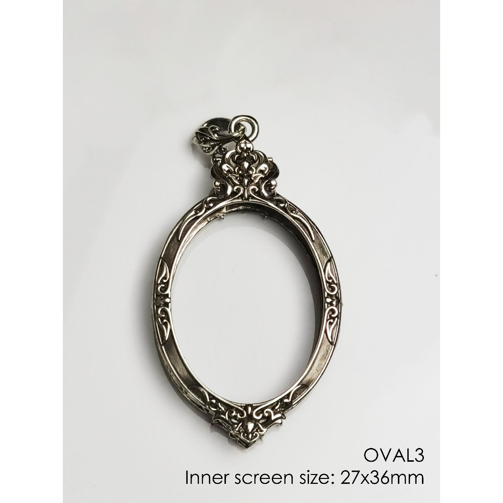 OVAL3Whitebrass amulet casing inner screen size 27x36mm กรอบพระรูปไข่ ไวท์บราส