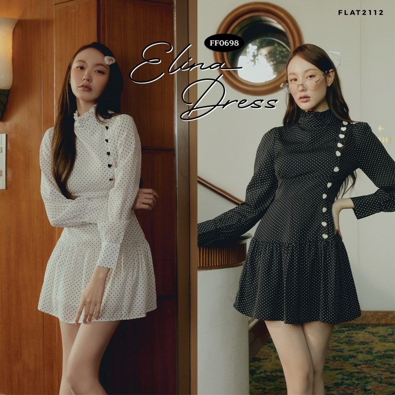 FLAT2112 FF0698 : ELINA DRESS มินิเดรส ชุดออกงาน เดรสคอเต่า
