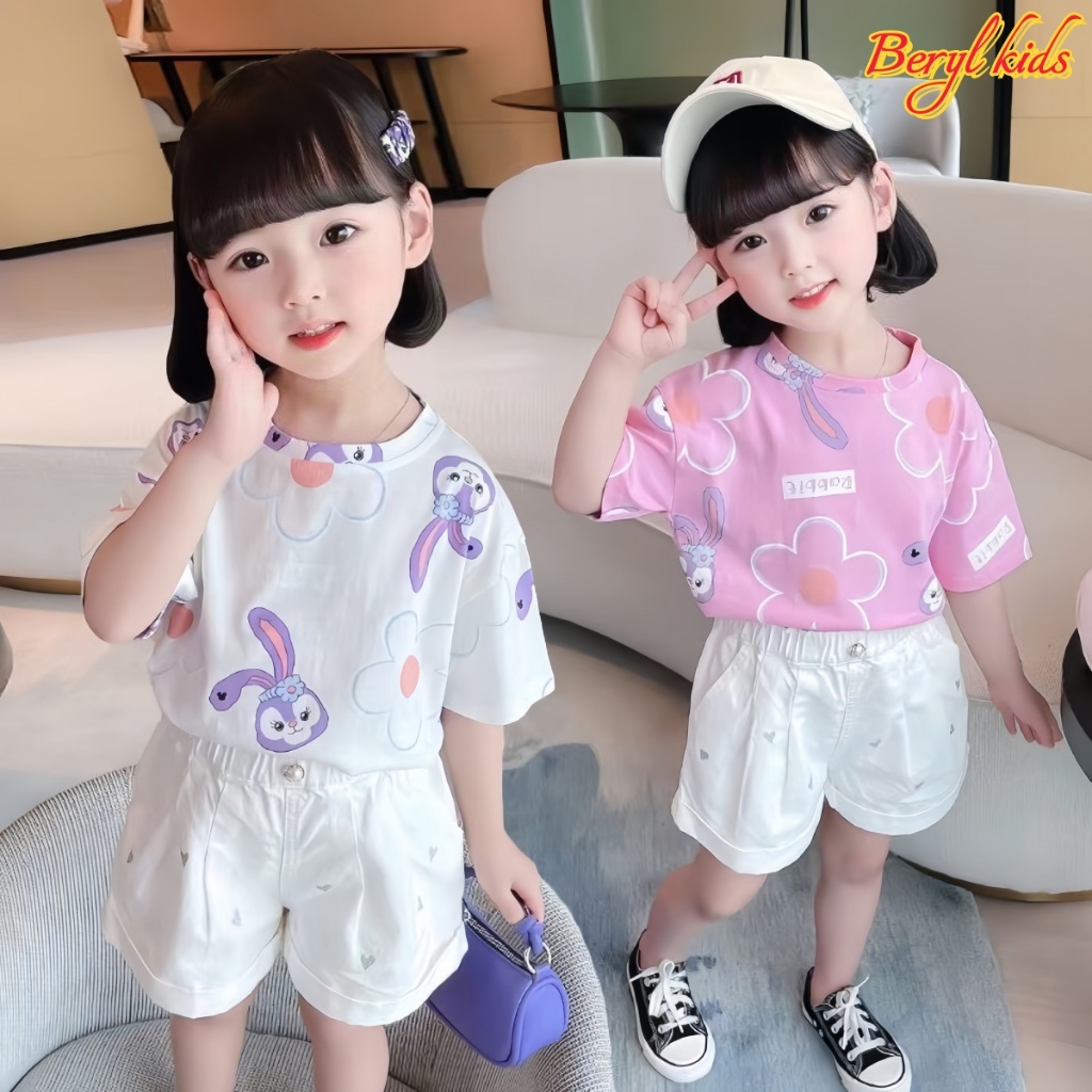 Beryl kids เสื้อคอกลมแขนสั้นเด็ก เสื้อยืดลำลอง พิมพ์ลายน่ารัก ผ้านุ่ม ใส่สบาย แบบบาง สไตล์เกาหลี แฟชั่น ฤดูร้อน