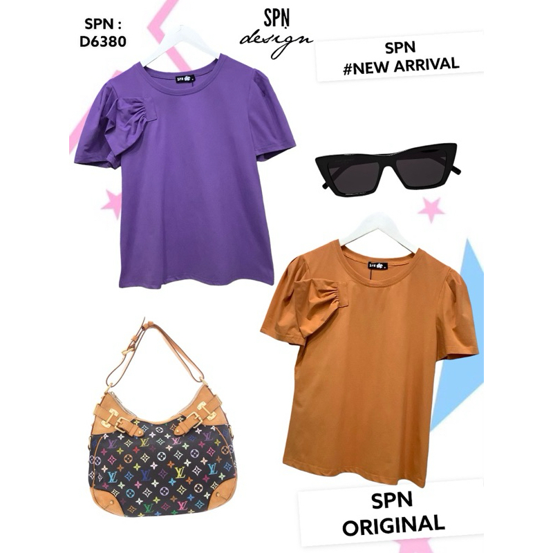 SPN D6380 เสื้อยืดคอกลม ดีเทลแขนจับจีบ ความยาว 23”