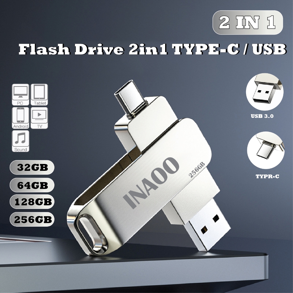 【พร้อมส่ง】แฟลชไดรฟ์ USB 3.0 2 in 1 OTG โลหะ กันน้ํา ความเร็วสูง สําหรับ Type-C