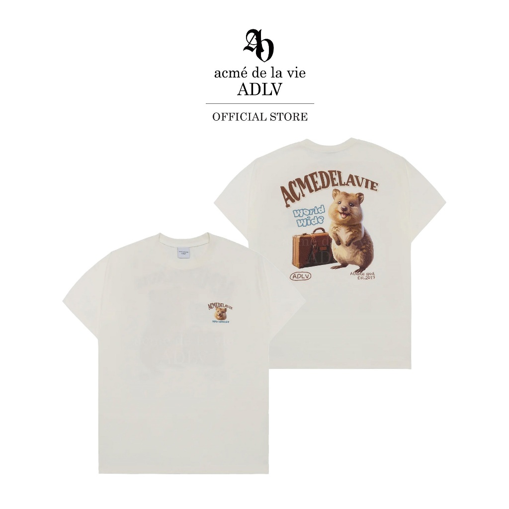 ADLV [acme de la vie] เสื้อยืด Oversize รุ่น World Wide Travel Quokka Artwork Short Sleeve T-Shirt Cream