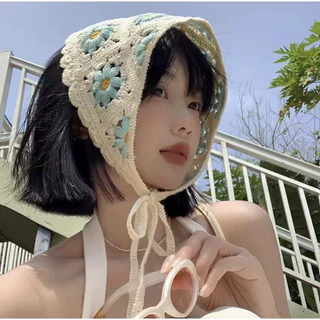 🌸🌸พร้อมส่ง🌸🌸ที่คาดผม ผ้าพันคอ ผ้าโพกหัว ลายดอกไม้เดซี่ โครเชต์ถัก ที่คาดผมผู้หญิงลายน่ารัก หวาน