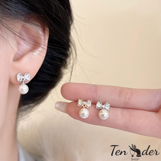 COD-ส่งเร็วจากไทย🎀ต่างหูแฟชั่น Bowknotประดับไข่มุก หวานละเอี…